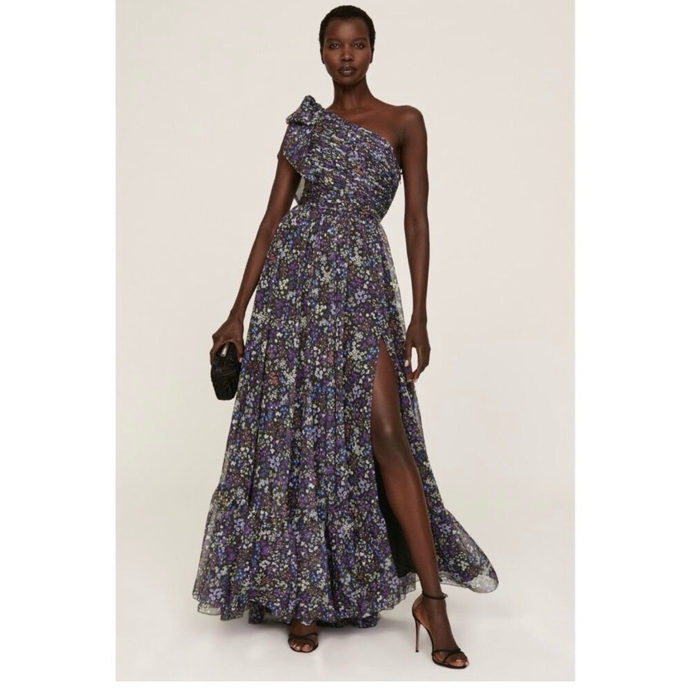 Mac Duggal One-Shoulder Floral Maxi Dress in Purple